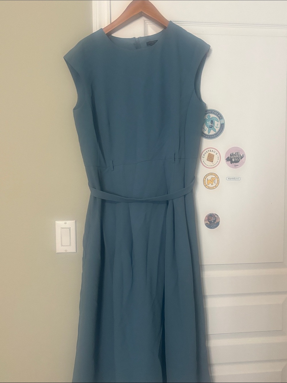 Ann Taylor Teal Sleeveless Midi Dress with Waist Tie